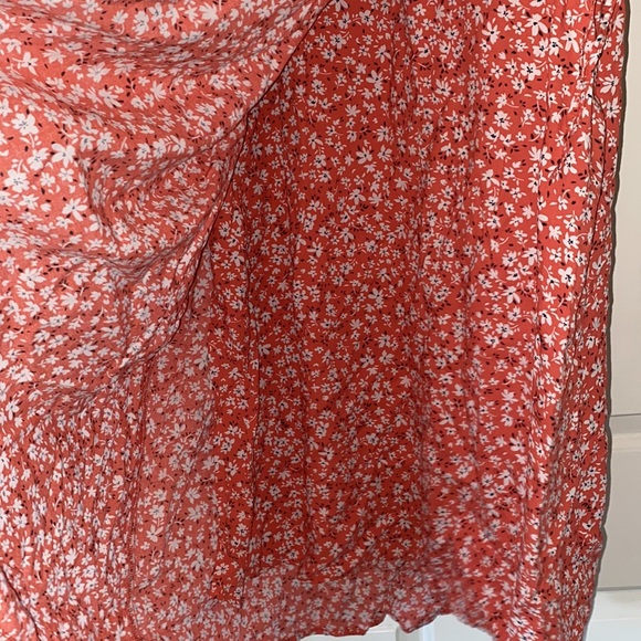 Orange with white floral print wrap dress - tied side - Picture 3 of 7